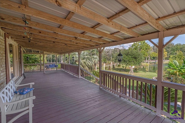 deck with a water view