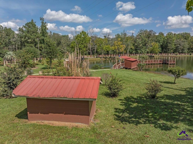 view of yard with a water view