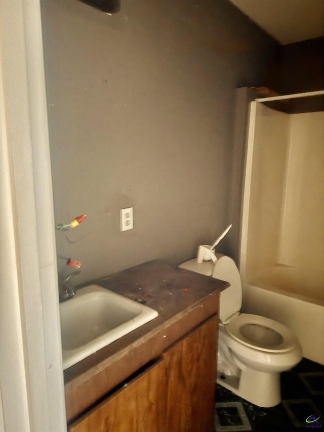 full bathroom featuring vanity, toilet, and tub / shower combination