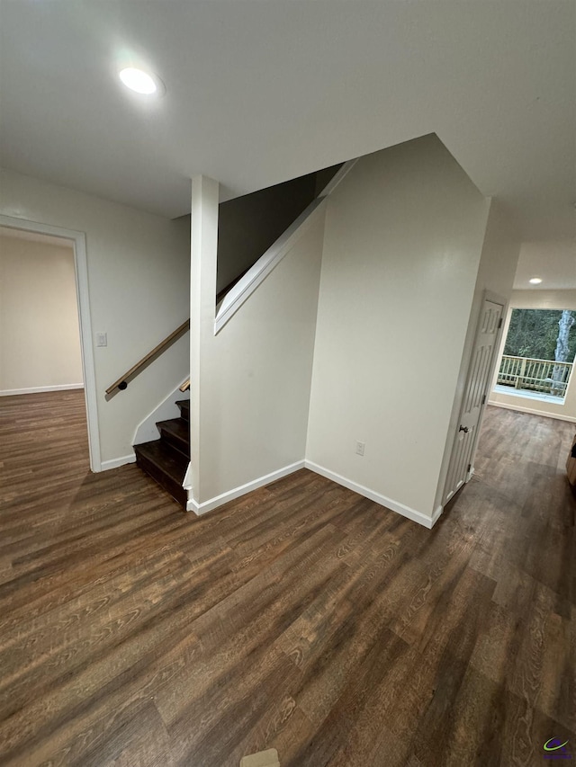 basement featuring dark hardwood / wood-style floors