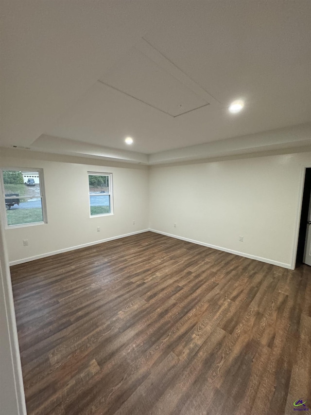 empty room featuring a wealth of natural light and dark hardwood / wood-style floors