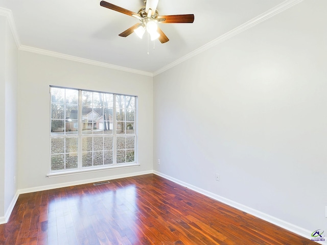 unfurnished room featuring wood-type flooring, a wealth of natural light, and ceiling fan