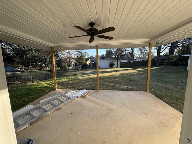 view of patio featuring ceiling fan