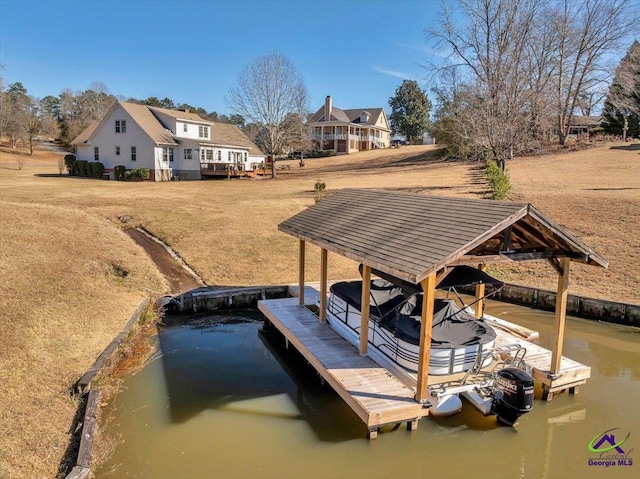 view of dock with a water view