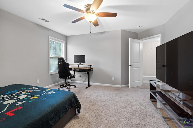 bedroom with carpet floors and ceiling fan