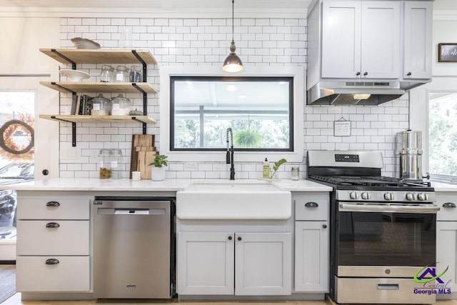 kitchen featuring white cabinets, sink, backsplash, and appliances with stainless steel finishes