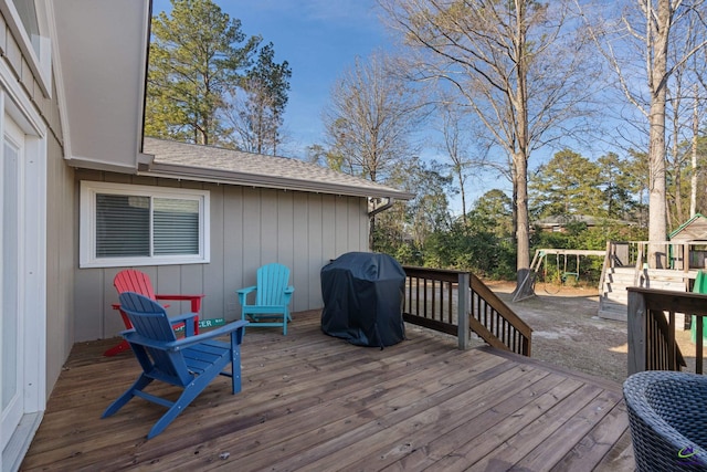 wooden terrace with grilling area