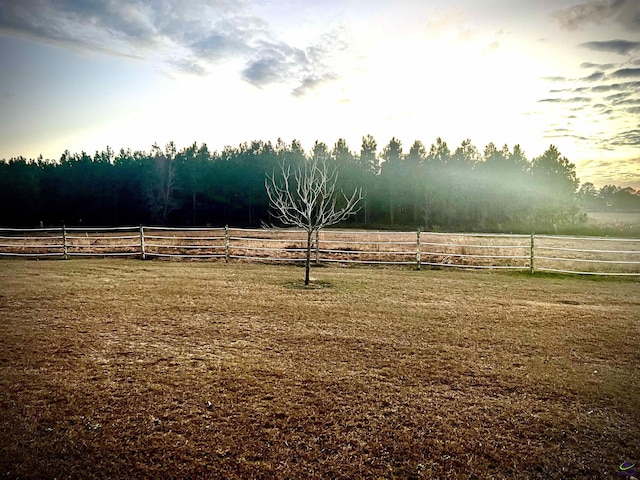 yard at dusk with a rural view