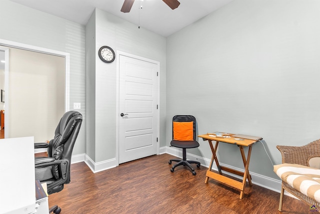 office featuring ceiling fan and dark hardwood / wood-style flooring