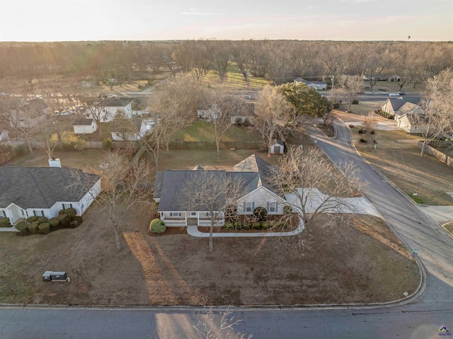 view of aerial view at dusk