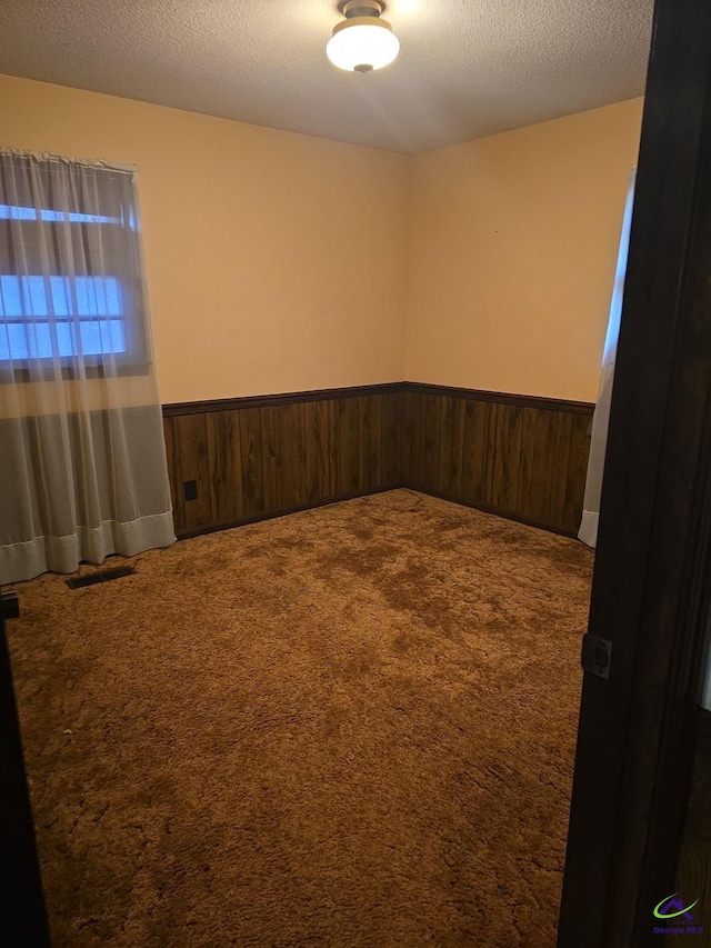 carpeted empty room featuring a textured ceiling