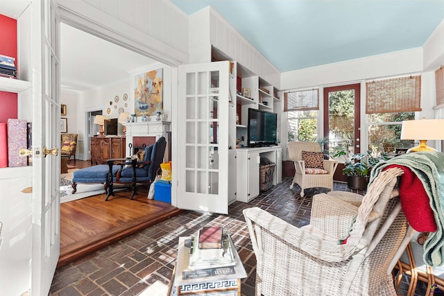 living room featuring french doors