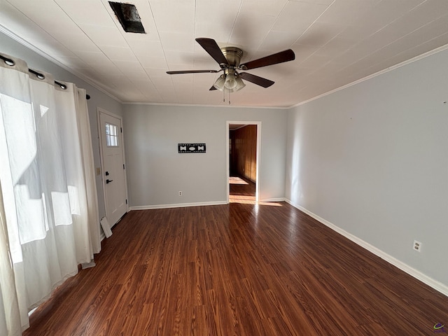 570 Perry Hwy, Hawkinsville, GA 31036 - spare room featuring ceiling fan, dark hardwood / wood-style floors, and ornamental molding