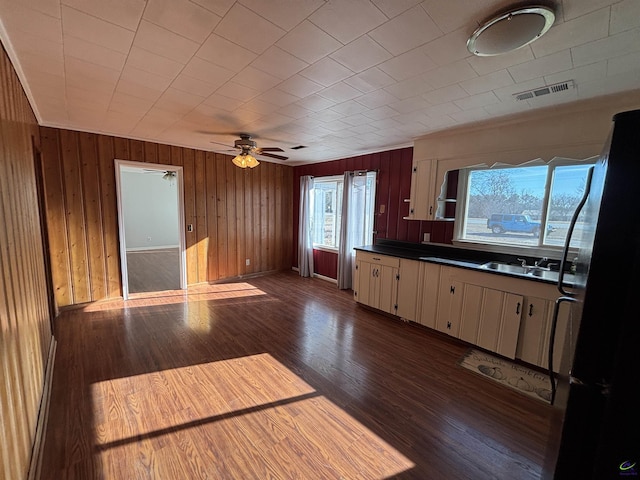 570 Perry Hwy, Hawkinsville, GA 31036 - kitchen with dark hardwood / wood-style flooring, a healthy amount of sunlight, black refrigerator, and sink