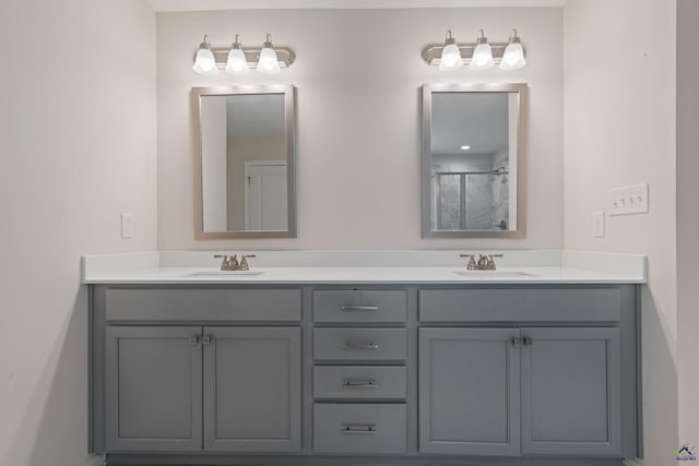 bathroom featuring vanity and walk in shower