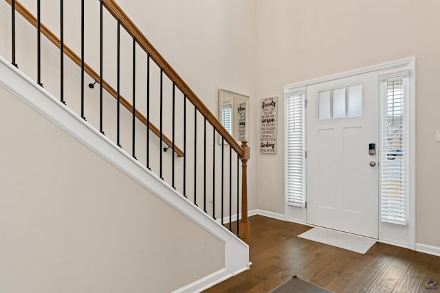 foyer entrance featuring dark wood-type flooring