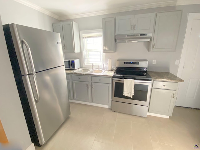 kitchen with sink, gray cabinets, and stainless steel appliances