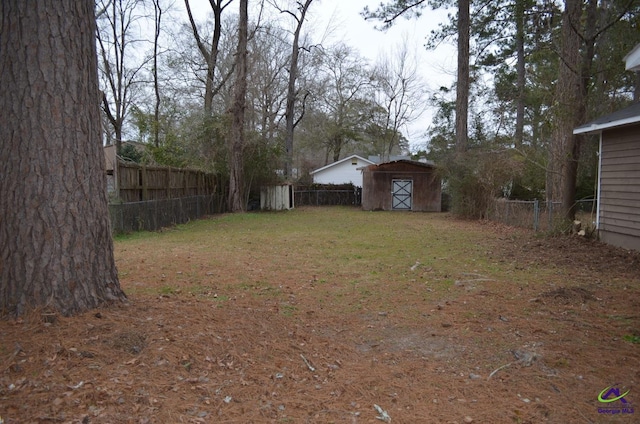 view of yard with a shed