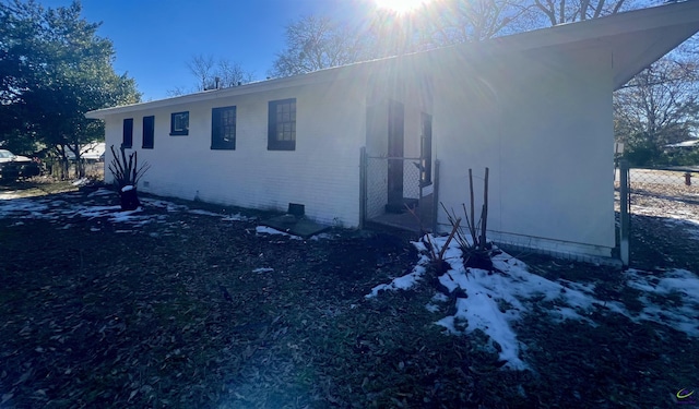 view of snow covered exterior