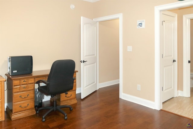 office area with dark wood-type flooring