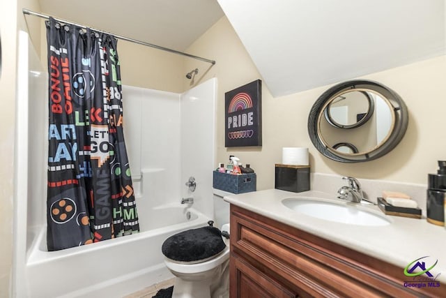 306 Lovorn Cir, Warner Robins, GA 31088 - full bathroom with shower / tub combo with curtain, toilet, vanity, and tile patterned flooring