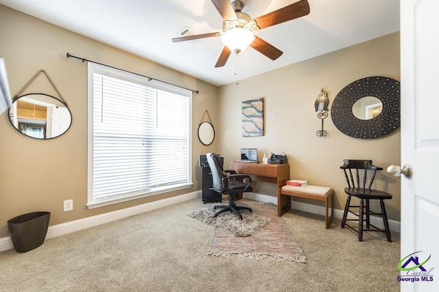 306 Lovorn Cir, Warner Robins, GA 31088 - office space featuring carpet, ceiling fan, and baseboards