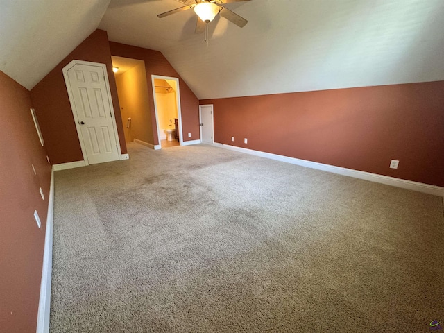 306 Lovorn Cir, Warner Robins, GA 31088 - additional living space with a ceiling fan, lofted ceiling, baseboards, and carpet flooring