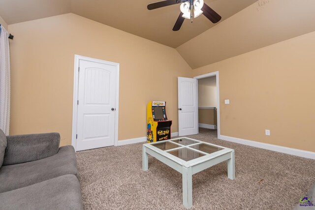 105 Reflection Dr, Bonaire, GA 31005 - interior space with lofted ceiling, ceiling fan, and carpet