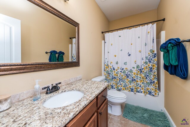 105 Reflection Dr, Bonaire, GA 31005 - full bathroom featuring tile patterned flooring, vanity, shower / tub combo with curtain, and toilet