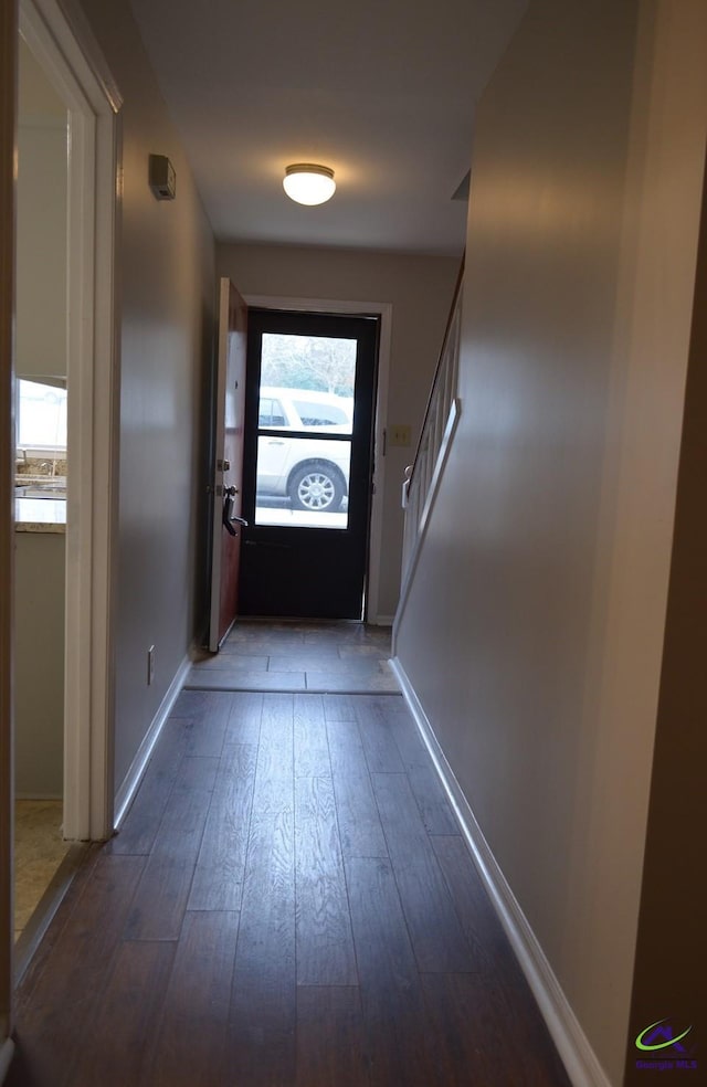 doorway to outside with dark hardwood / wood-style floors