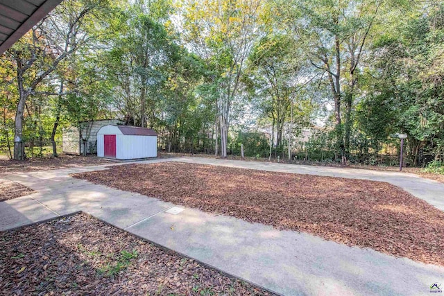 view of yard with a storage unit