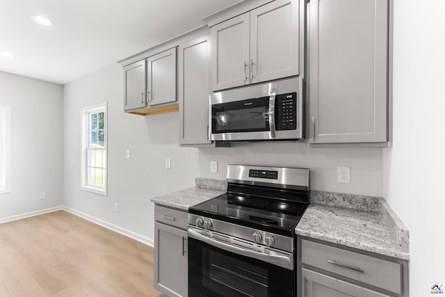 687 Jasmine Dr, Macon, GA 31211 - kitchen with appliances with stainless steel finishes, gray cabinets, light wood-style floors, recessed lighting, and baseboards