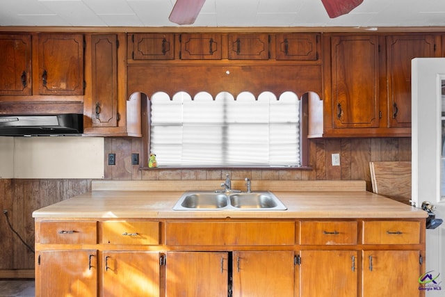 kitchen with sink and ceiling fan