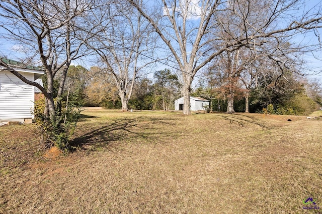 view of yard with a shed