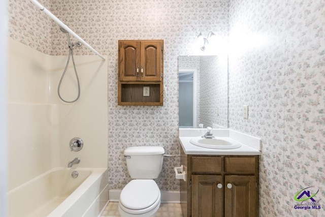 full bathroom featuring vanity, toilet, and shower / bath combination