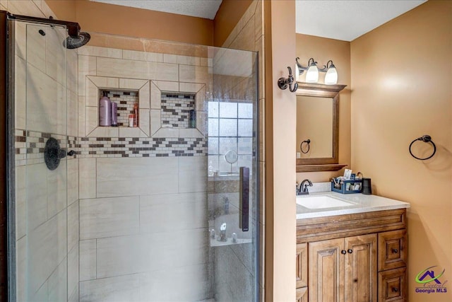 bathroom featuring vanity and walk in shower