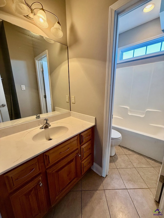 bathroom featuring tile patterned floors, toilet, and vanity