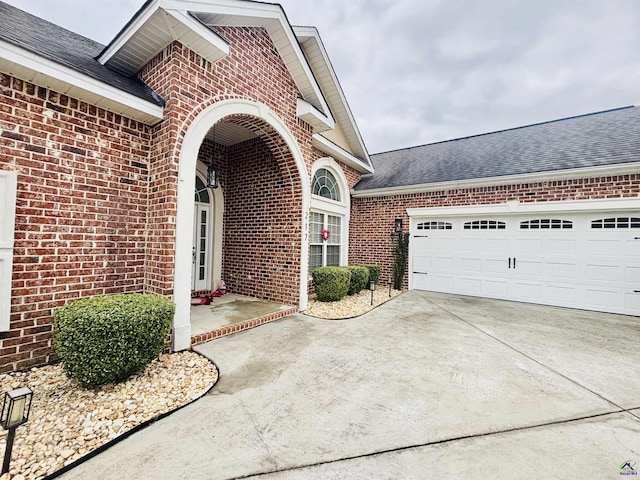 exterior space with a garage