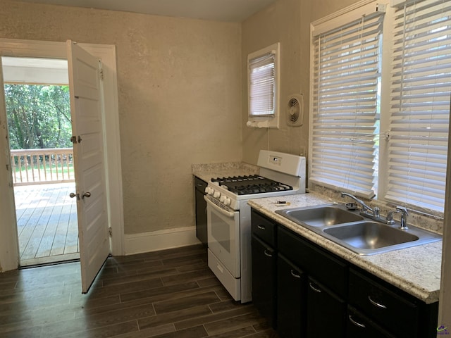 kitchen with sink and white range with gas stovetop