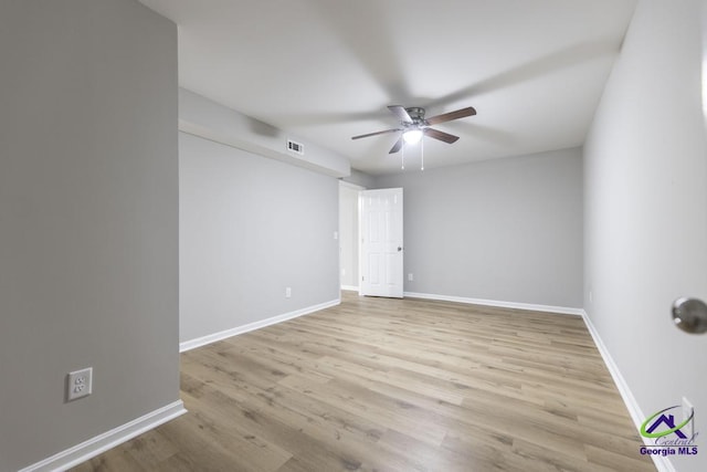 unfurnished room featuring ceiling fan and light hardwood / wood-style flooring