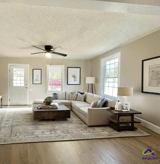 living room featuring hardwood / wood-style flooring and a healthy amount of sunlight