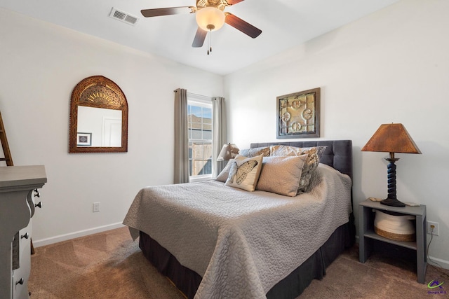 bedroom featuring carpet floors and ceiling fan