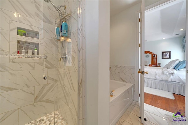 bathroom with plus walk in shower