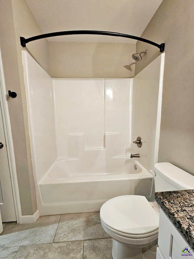 full bathroom featuring vanity, shower / washtub combination, and toilet