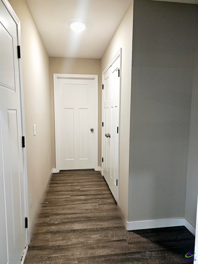 hallway featuring dark wood-type flooring
