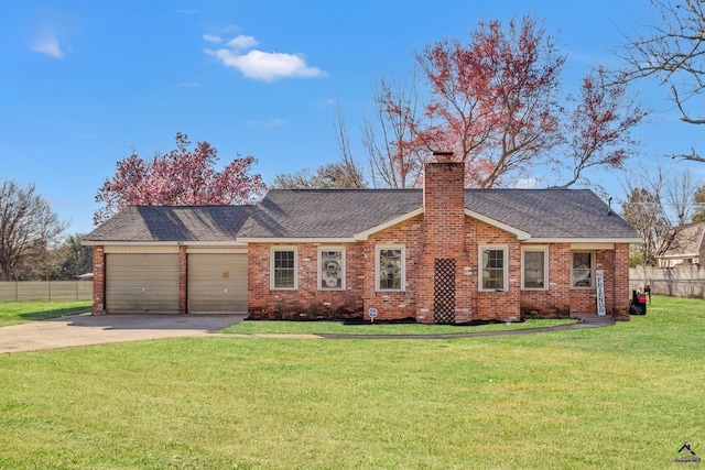 single story home with a garage and a front yard