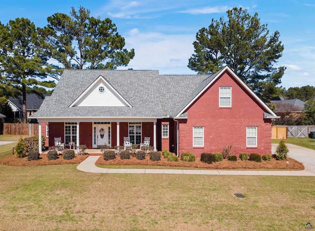 view of front facade with a front yard and a porch