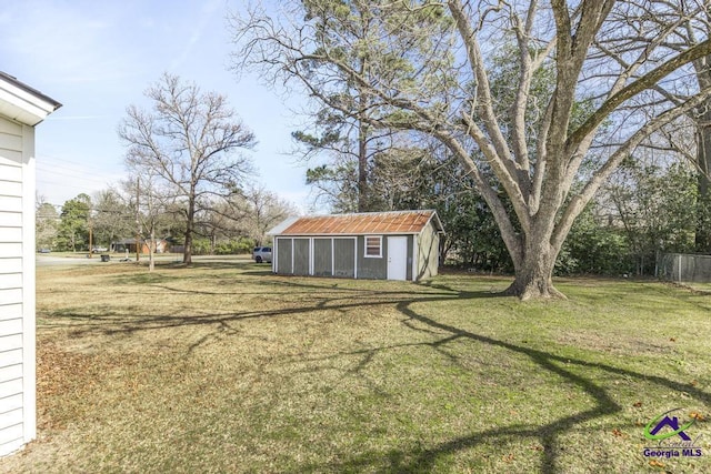 view of yard featuring an outbuilding and a storage unit