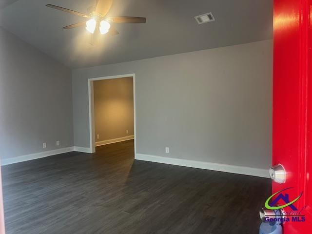 324 Jefferson Park Dr, Macon, GA 31220 - empty room with a ceiling fan, visible vents, baseboards, and dark wood-style flooring