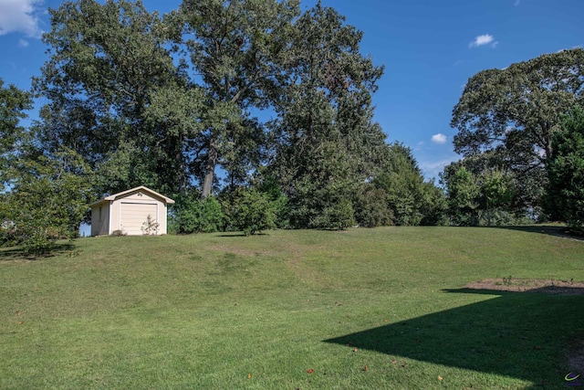 view of yard with an outbuilding and a shed